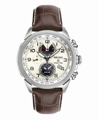 New Seiko SSC509 Prospex World Time Solar Chronograph Leather Strap Men's Watch