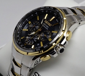 New Seiko SSG010 Coutura Radio Sync Solar Chronograph Two Tone Men's Watch