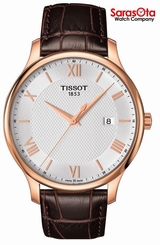 Tissot Tradition T063.610.36.038.00 Rose Gold Plated Brown Leather Men's Watch