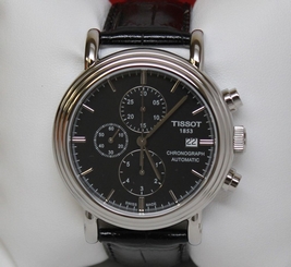 New! Tissot Men's Carson Automatic Black Leather Strap Watch T0684271605100
