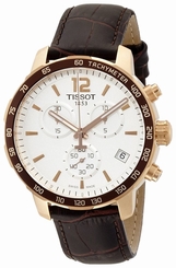 Tissot Quickster Silver Dial Chronograph Men's Brown Strap Watch T0954173603700
