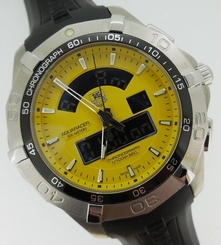Tag Heuer Aquaracer Chronotimer Quartz Yellow Dial Men's Rubber Strap CAF1011