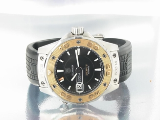 TAG HEUER AQUARACER CALIBRE 5 AUTOMATIC WATCH STEEL & GOLD W/PAPERS 2010 WAJ2150
