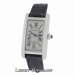 Ladies Cartier Tank Americane 1726 Automatic 18K White Gold Date Watch