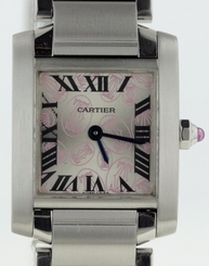 AMAZING MINT COND LADYS CARTIER TANK FRANCAISE 2384 SPECIAL ED PINK LOGO DIAL SS