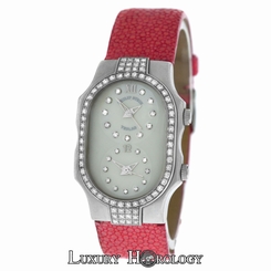 Philip Stein Teslar 2 Time Zone Diamond Bezel & MOP Diamond Dial Quartz Watch