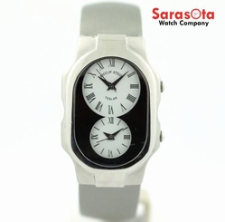 Philip Stein Teslar Metallic Leather Steel Dual Time Zone Quartz Women's Watch