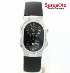 Philip Stein Teslar Black Roman Dial Dual Time Steel Diamond Bezel Women's Watch