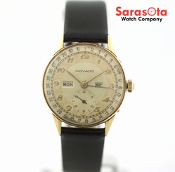 Vintage Movado Triple Calendar 18K Yellow Gold Leather Hand Winding Men's Watch