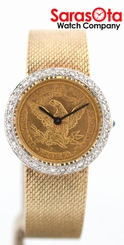 Corum US $5 1880 18K Yellow Gold Champagne Dial Diamond Bezel Women's Watch