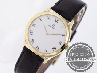 VINTAGE ZENITH RARE 18K SOLID GOLD WHITE DIAL ROMAN NUMERALS EXCELLENT