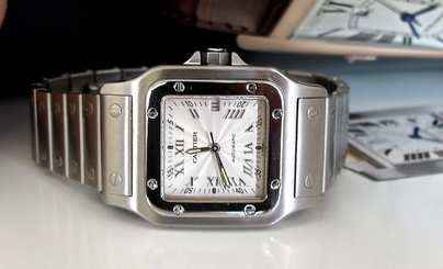 CARTIER SANTOS WATCH MENS GALBEE STAINLESS GUILLOCHE SILVER DIAL W20040D6 BOX/PA