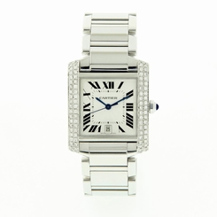 Cartier Mens Tank Francaise Silver Dial Diamond Bezel Watch W51002Q3
