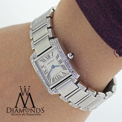 Ladies Cartier Tank W51008Q3 with Natural Diamonds Small Stainless Steel Watch 7612456002212