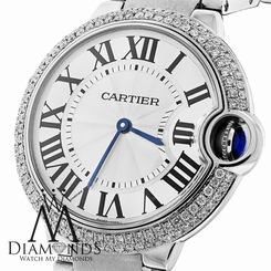 Cartier Ballon Bleu W69011Z4 37mm Mid-Size Watch Pave Diamond Bezel 639767605205