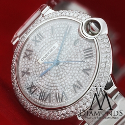 Large Cartier Ballon Bleu de Cartier Diamond Pave Dial Stainless Steel Watch