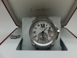 CARTIER CALIBRE DE CARTIER 42 MM MEN AUTOMATIC WHITE DIAL WATCH (BOX & PAPER)
