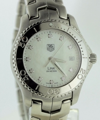 AMAZING MINT COND TAG HEUER MENS WJ114 LINK DIAMOND MOP DIAL STAINLESS QUARTZ