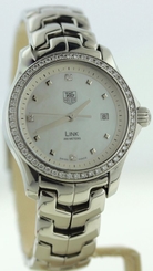 GREAT COND LADIES TAG HEUER WJF1318 DIAMOND BEZEL DIAMOND MOP DIAL LINK S.S.