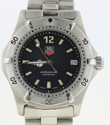 AMAZING COND MID-SIZE TAG HEUER PROFESSIONAL WK1210 QUARTZ BLACK S.S. BRACELET