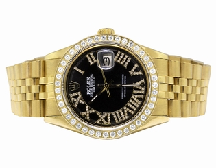 Mens Steel Rolex Datejust Black Dial Jubilee 36MM Gold Plated Diamond Watch 3 Ct