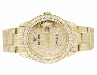 Mens Rolex Datejust Oyster Stainless Steel Gold Plated 38MM Diamond Watch 8.0 Ct