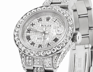 Ladies Rolex Datejust Oyster 27MM Full Iced Out Roman Dial Diamond Watch 9.75 Ct