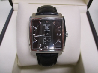 TAG HEUER MONACO WW2110 AUTOMATIC BLACK LEATHER WATCH CALIBRE 6