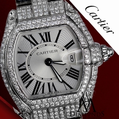 Ladies Custom Diamond Cartier Roadster Small Size W62016V3 Stainless Steel Watch 7612456261527