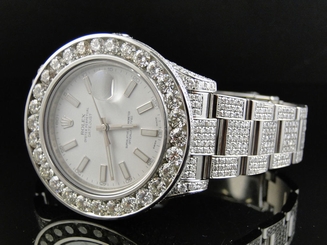 Iced Out Mens New Rolex Date Just II 2 Flooded With Genuine Diamonds 46 MM