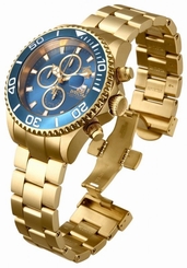 New Men's Invicta 18005 Sea Base Swiss Chrono Blue Dial Gold Plated Steel Watch
