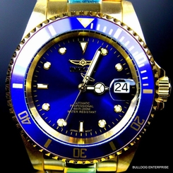 Mens Invicta Pro Diver 18kt Gold Plated Blue NH35A Automatic Watch Warranty New