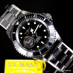Invicta Black Pro Diver Open Heart Skeleton Automatic Stainless Steel Watch New