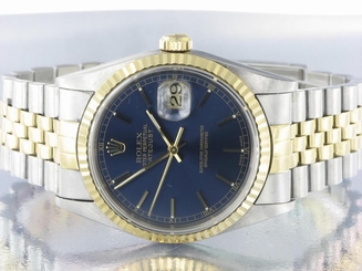 ROLEX GENTS DATEJUST STEEL & 18K YELLOW GOLD AUTOMATIC WATCH BLUE DIAL - 16233