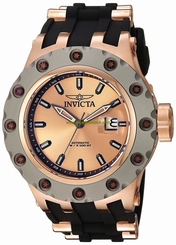 Invicta Watches : 20189 Automatic Rose Gold Dial Date Black Silicone Men Watch