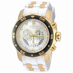 Invicta Watches : 20292 Silver Dial Uni-directional Rotating Gold-plated With A Black Band Men Watch