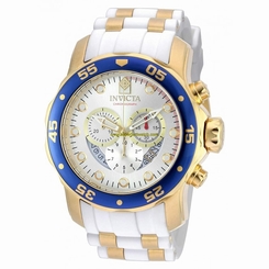 Invicta Watches : 20293 Silver Dial Uni-directional Rotating Gold-plated With A Blue T Band Men Watch