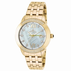 Invicta Watches : 20313 Mother Of Pearl Dial Fixed Gold-plated Set With Crystals Band Women Watch