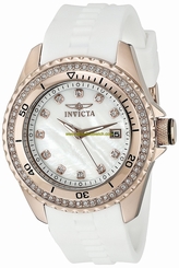 Invicta Watches : 21381 Quartz Mother of Pearl Dial Crystal Bezel White Silicone Women Watch