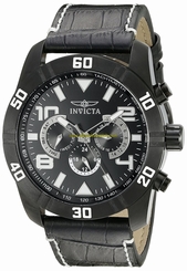 Invicta Watches : 21474 Black Dial Day Date Black Leather Men Watch