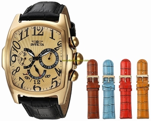 Invicta Watches : 21500 Quartz Analog Day Date Black Leather Men Watch
