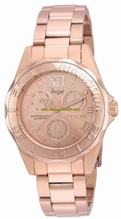 Invicta Watches : 21698 Rose Dial Uni-directional Rotating Rose Gold-plated Band Women Watch