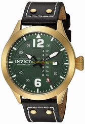 Invicta Watches : 22185 Quartz Green Dial Day Date Black Leather Men Watch