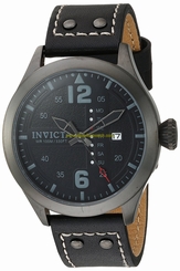 Invicta Watches : 22186 Black Dial Day Date Black Leather Men Watch