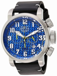 Invicta Watches : 22262 Blue Dial Chronograph Date Black Leather Men Watch