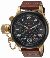Invicta Watches : 22291 Black Dial Chronograph Date Brown Leather Men Watch