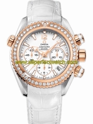 Omega Watches : 222.28.38.50.04.001 37.5 Automatic Chronometer Planet Ocean Chrono White Dial Rose Gold Case, Diamonds With White Leather Strap Women Watch