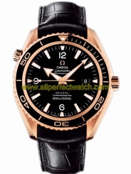 Omega Watches : 222.63.46.20.01.001 45.5mm Automatic Chronometer Planet Ocean Big Size Black Dial Rose Gold Case With Black Leather Strap Men Watch