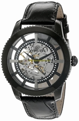 Invicta Watches : 22572 Automatic Skeleton Dial Black Leather Men Watch