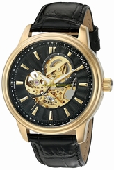 Invicta Watches : 22578 Automatic Skeleton Dial Black Leather Men Watch